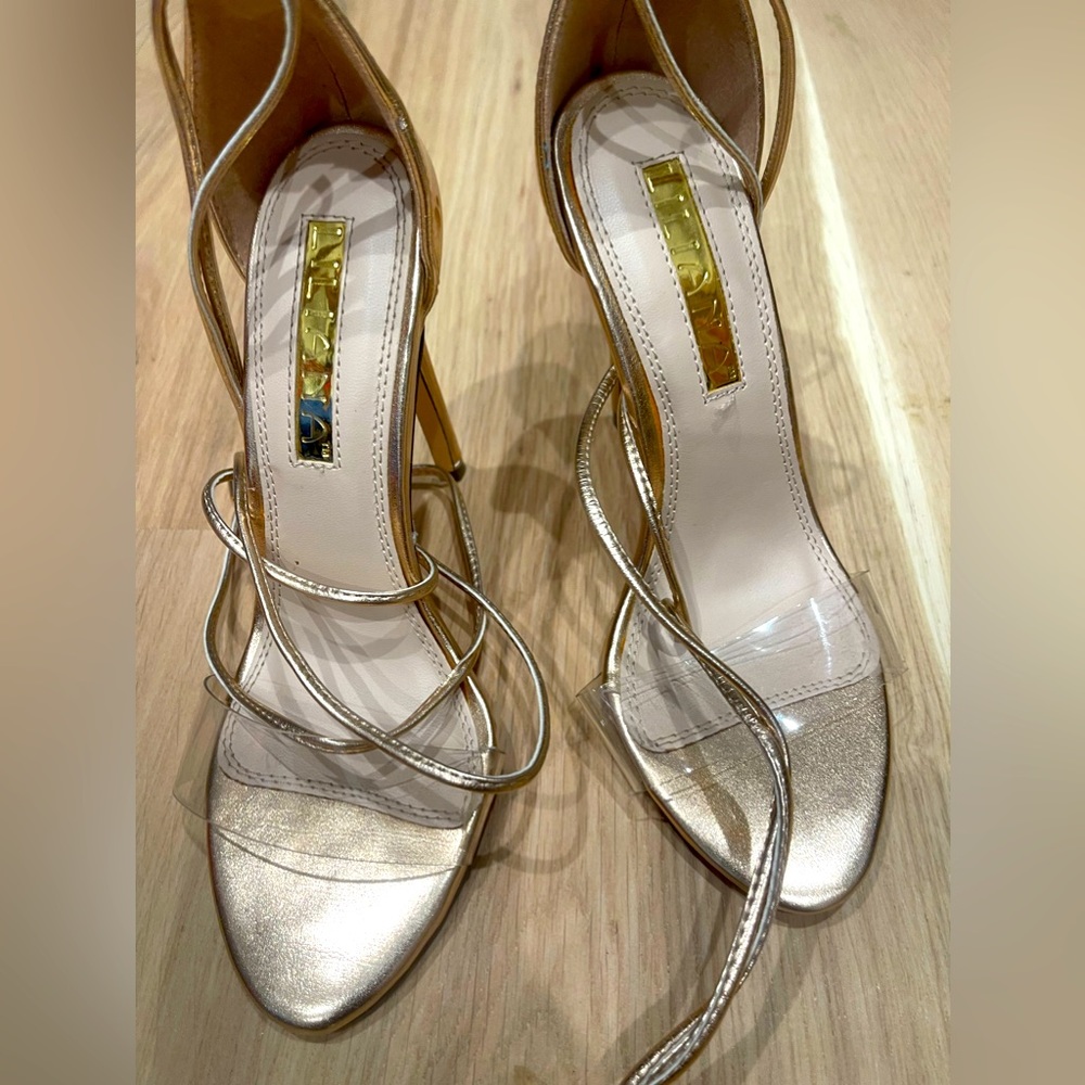 Rise gold tie up heel sandal size 6.5